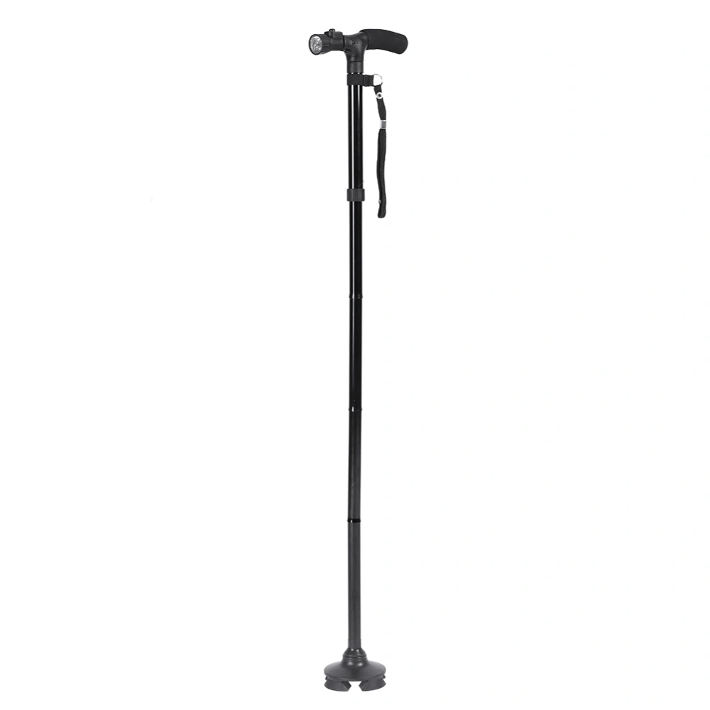 Handle Folding Cane Portable AntiShock Telescopic Walking Hiking Stick(Black With LED Light)