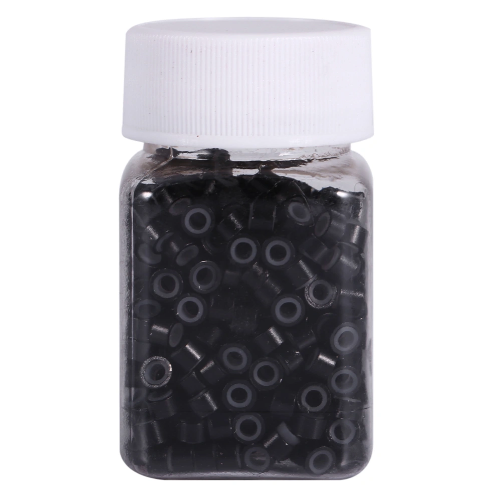 500PCS/Bottle Silicone Lined Feather Human Hair Extension Beads Link Rings(500PCS Black)