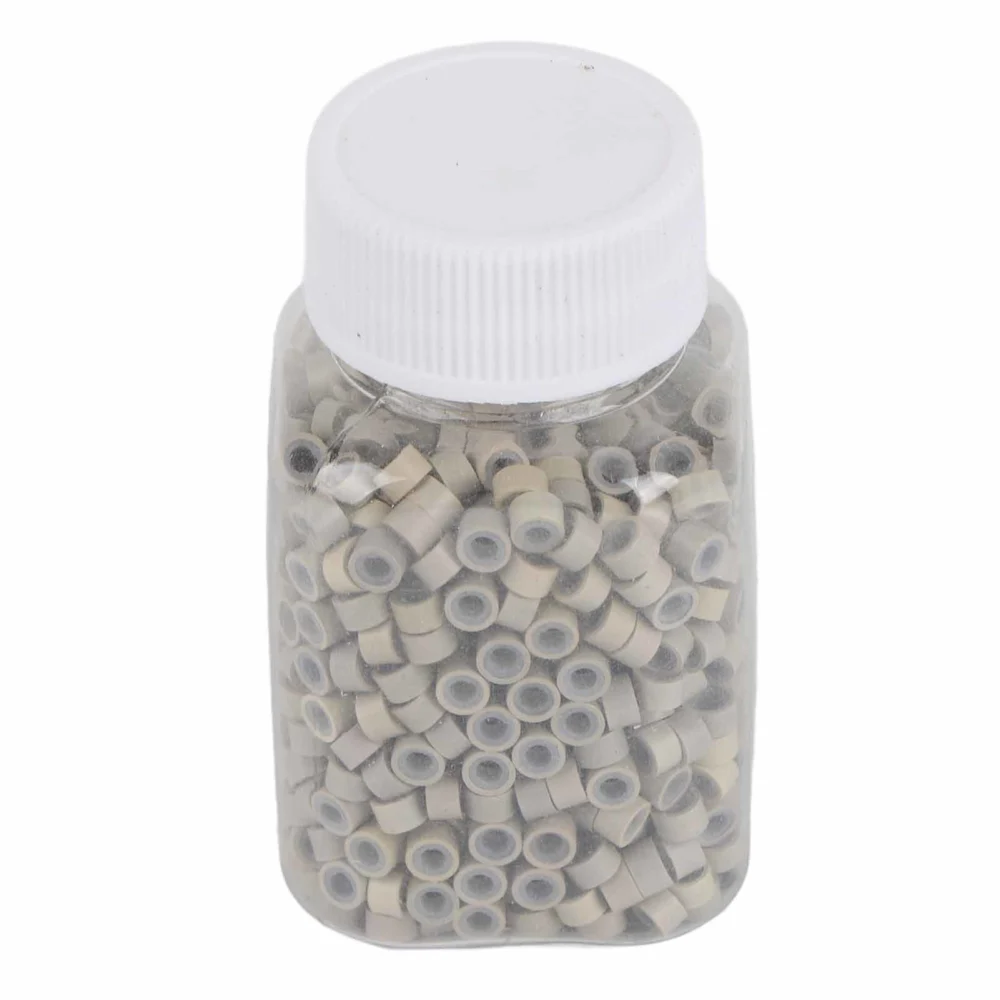 1000PCS/Bottle Professional Silicone Lined Micro Hair Extension Rings Loops Beads Tools(Blonde)