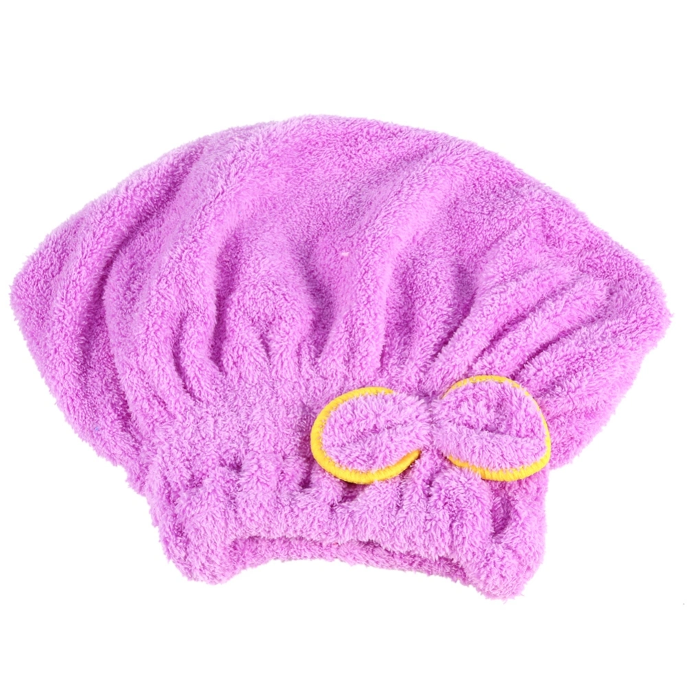 Lovely Soft Microfiber Tower Quick Dry Hair Bowknot Wrap Hat Drying Tool Cap(purple)