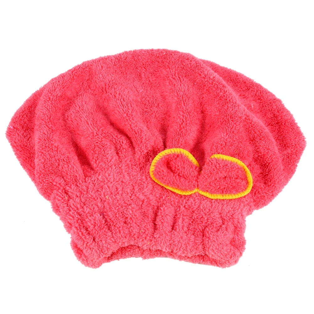 Quick Fast Drying Bath Tower Hat Cap Soft Coral Velvet Bowknot Hat Shower Cap(watermelon red)