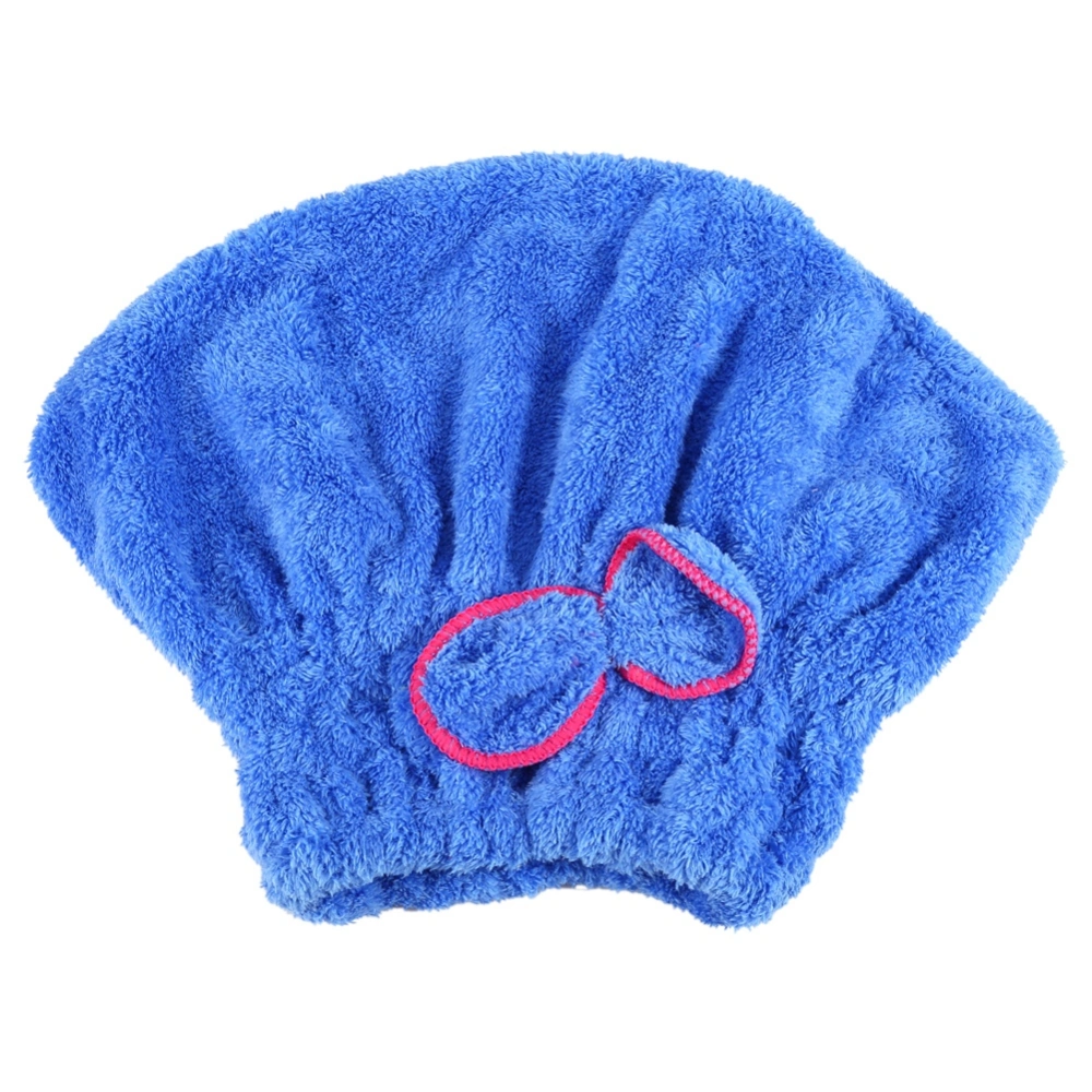 Quick Dry Bath Tool Cute Women Microfiber Hair Drying Cap Wrap Tower Hat(blue)