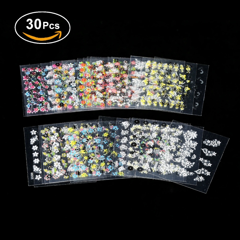 30 Sheets Mixed Design Nail Art Manicure Tips Polish Stickers Decals Decoration