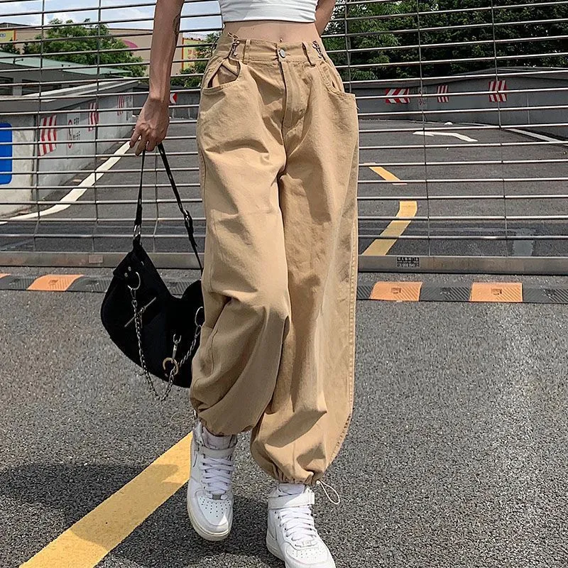 Loose Cargo Pants Women Hip Hop Style Pants High Waist Ankle-Length Pants Streetwear Female Overalls