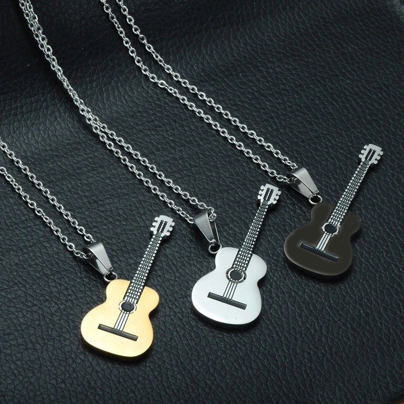 316L Stainless Steel Rock Two-tone Gold Titanium Stainless Steel Music Guitar Pendant Necklace Men's Jewelry