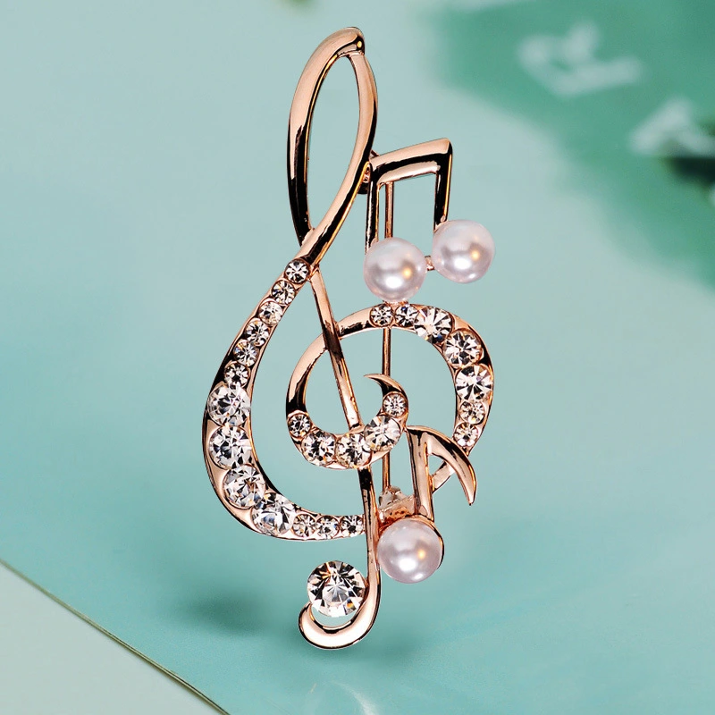 New Elegant Women's Musical Notes Rhinestone Pearl Brooch Cute Brooch Charm Jewelry Amazing