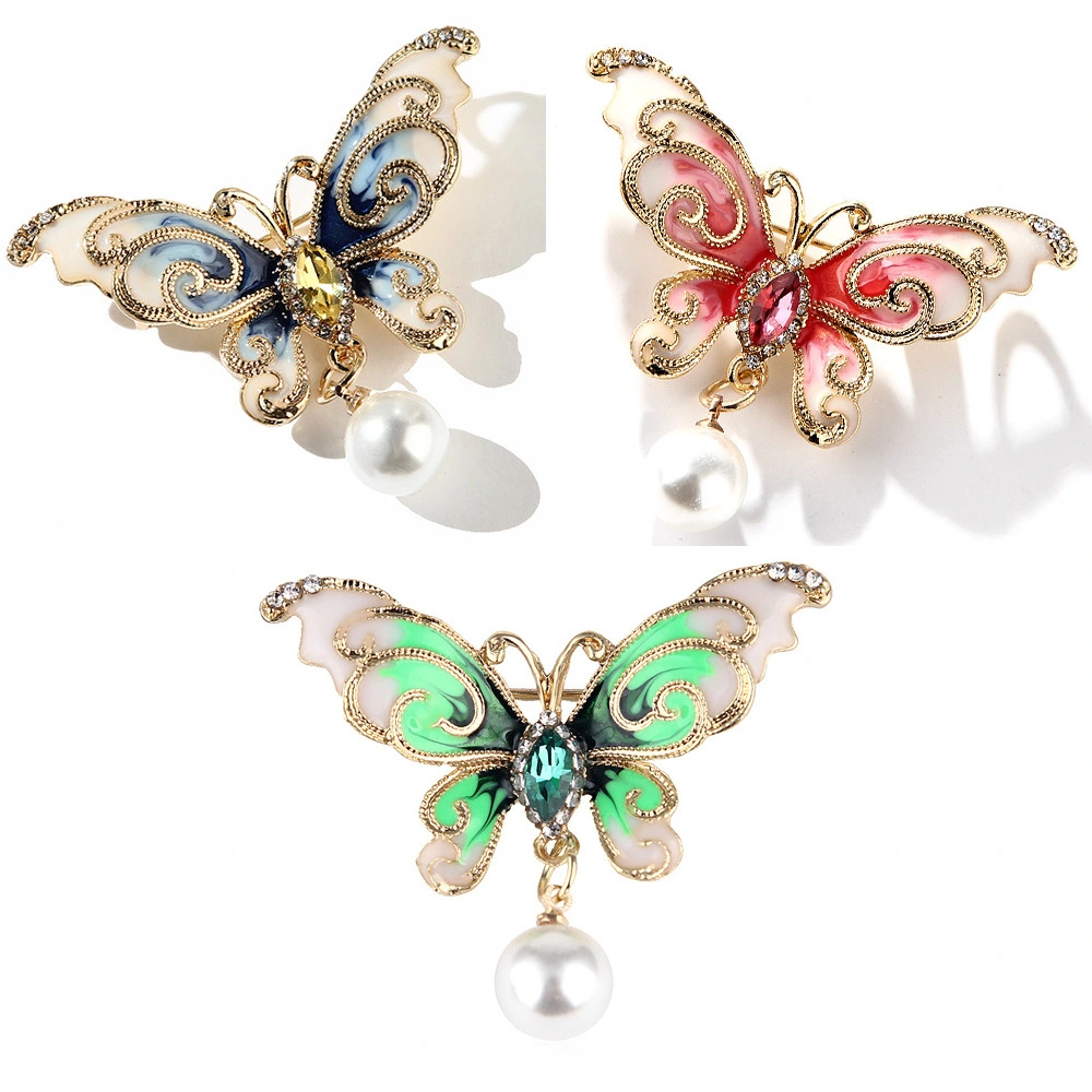 1 Pcs Korean Style Simple Alloy jewelry Pearl Butterfly Brooch Pin Women Pin Accessories