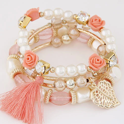 Bohemian Jewelry Crystal Beads Charm Bracelets for Women Multilayer Gold Leaf Bracelet Fashion Accessories