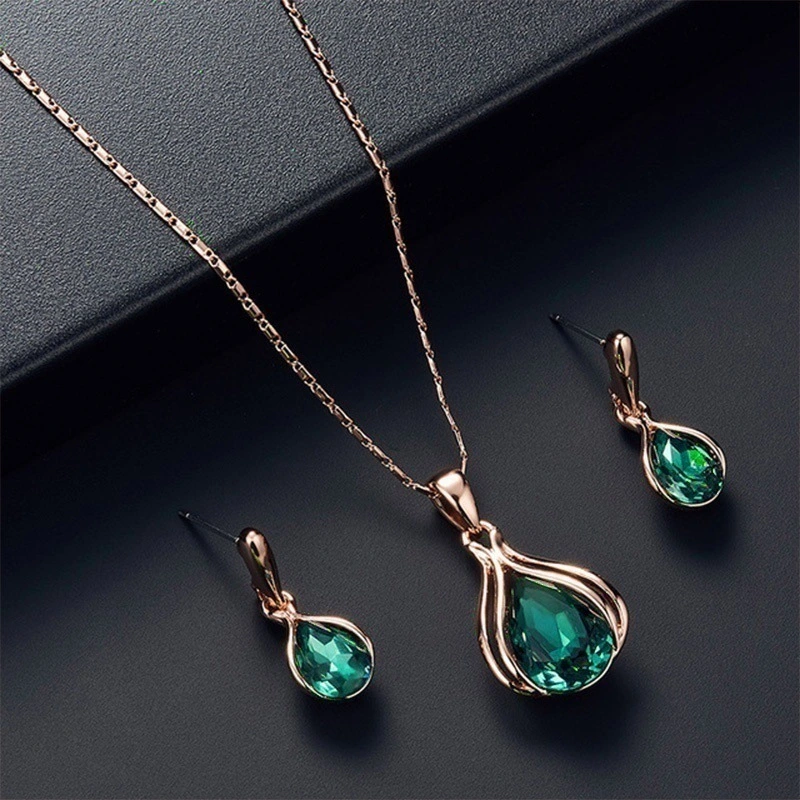 3 Pieces / Set Luxury Waterdrop Gemstone Necklace Set Engagement Earrings Pendant Beautiful Wedding Jewelry Set