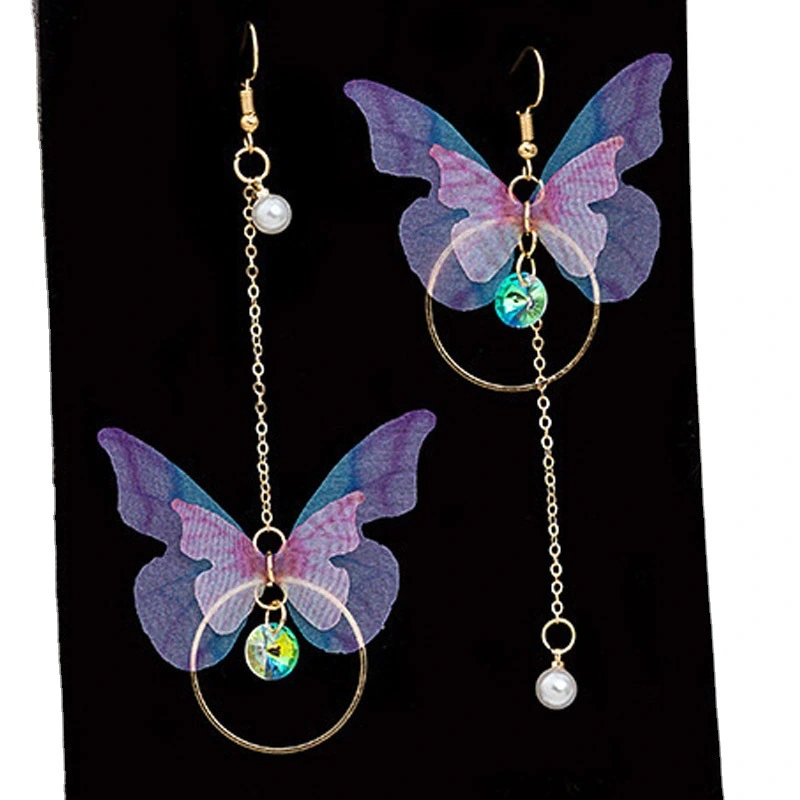 Asymmetric Butterfly Bow Earrings Korean Version Temperament Long Style Earrings Ring Fringe Earrings Pearl Studs