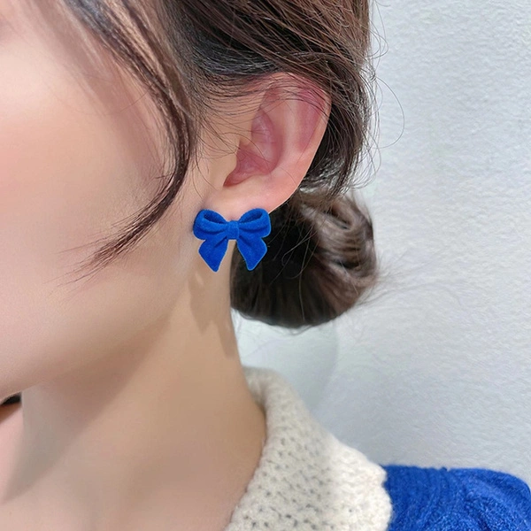 New Trendy Personality Simple Blue Flannel Velvet Bow Knot Stud Earring for Women Girl Cute Ear Stud Party Jewelry Gifts