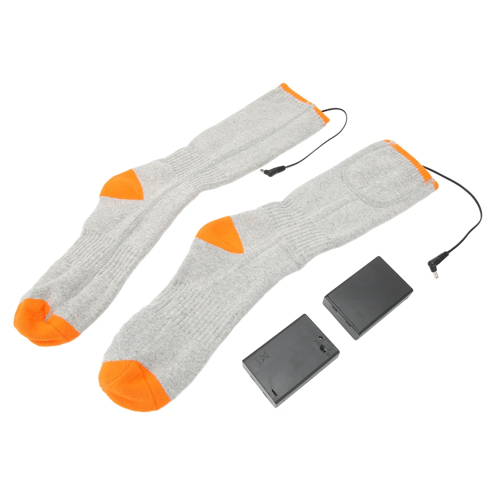 Winter Heated Socks Washable Electric Thermal Warming Socks for Indoor Outdoor Camping Gray Orange