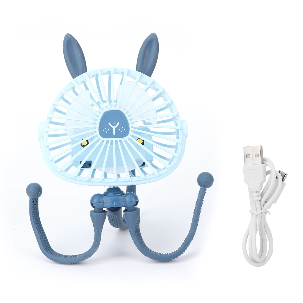 Mini Handheld Stroller Fan Flexible Tripod Low Noise Night Light USB Rechargeable Fan for Office CarBlue