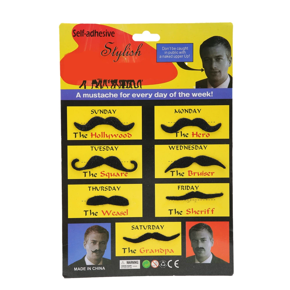 7pcs Fake Mustaches Set Soft Lint Beard Cosplay Accessories for Halloween Party Black