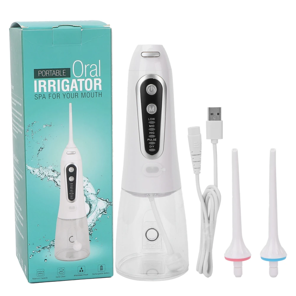 Electric Teeth Cleaner IPX8 Waterproof USB Rechargeable Portable Oral Irrigator White