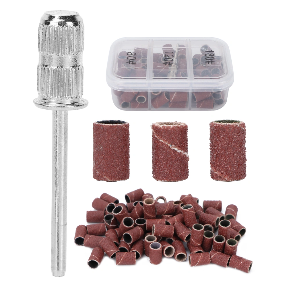 75pcs Nail Sanding Bands Kit Nail Drill Bits 80# 120# 180# Grit Brown with Storage Box