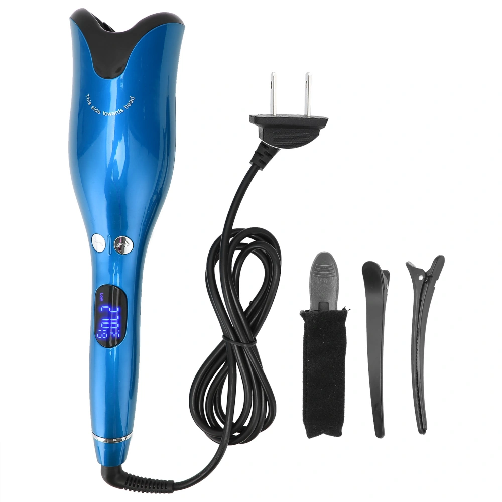 Automatic Curling Iron Wand LED Temperature Display Timer Blue Curling Iron 110‑240VUS Plug