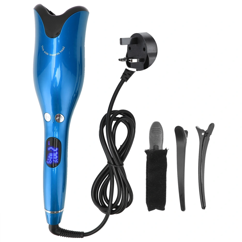 Automatic Curling Iron Wand LED Temperature Display Timer Blue Curling Iron 110‑240VUK Plug