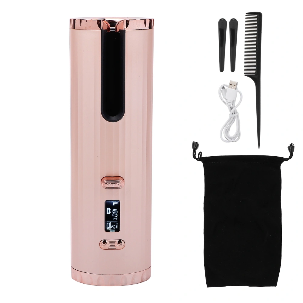 Automatic Hair Curler USB Wireless Auto Ceramic Curling Iron Wand with LCD DisplayPink