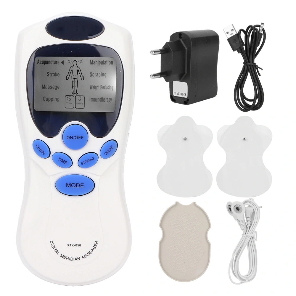 Tens Muscle Stimulator Portable LCD Electronic Pulse Massager EMS Machine with 2 PadsEU Plug 100-240V