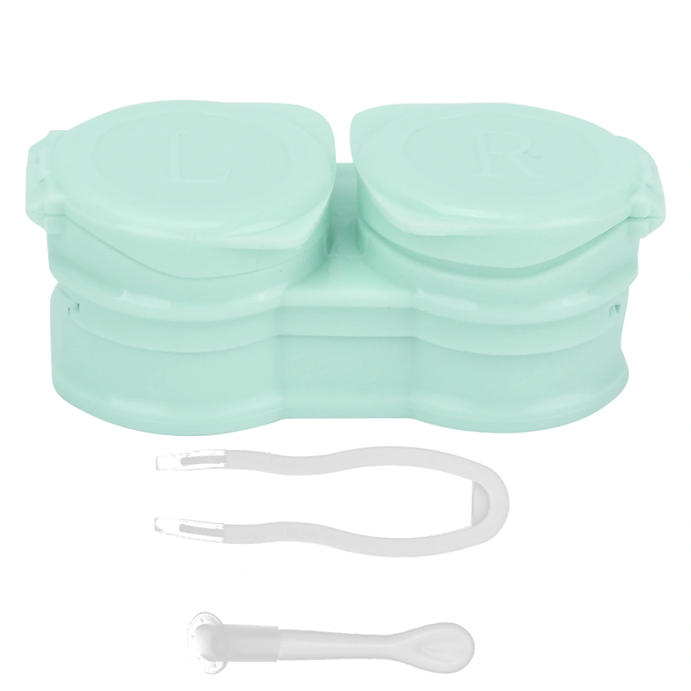 Contact Lens Case Portable Dustproof Contact Lens Storage Kit with Tweezers Stick Remover ToolGreen