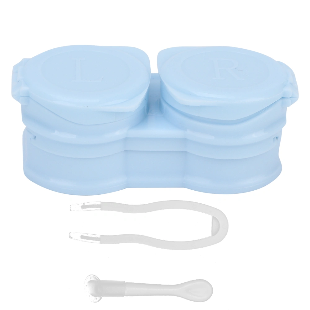 Contact Lens Case Portable Dustproof Contact Lens Storage Kit with Tweezers Stick Remover ToolBlue