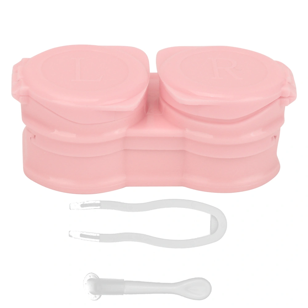 Contact Lens Case Portable Dustproof Contact Lens Storage Kit with Tweezers Stick Remover ToolPink