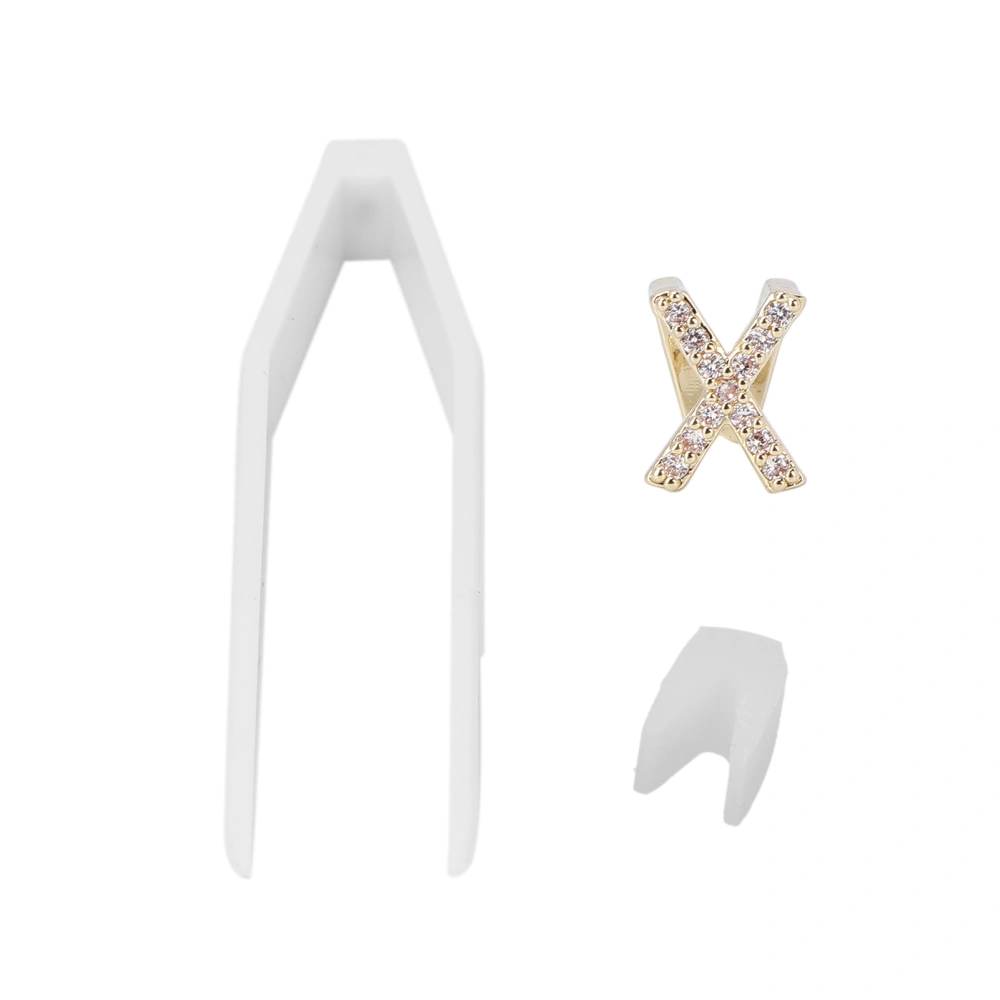 Plated English Letter X Teeth Brace Metal Fashionable Teeth Decoration Jewelry for PartyGold