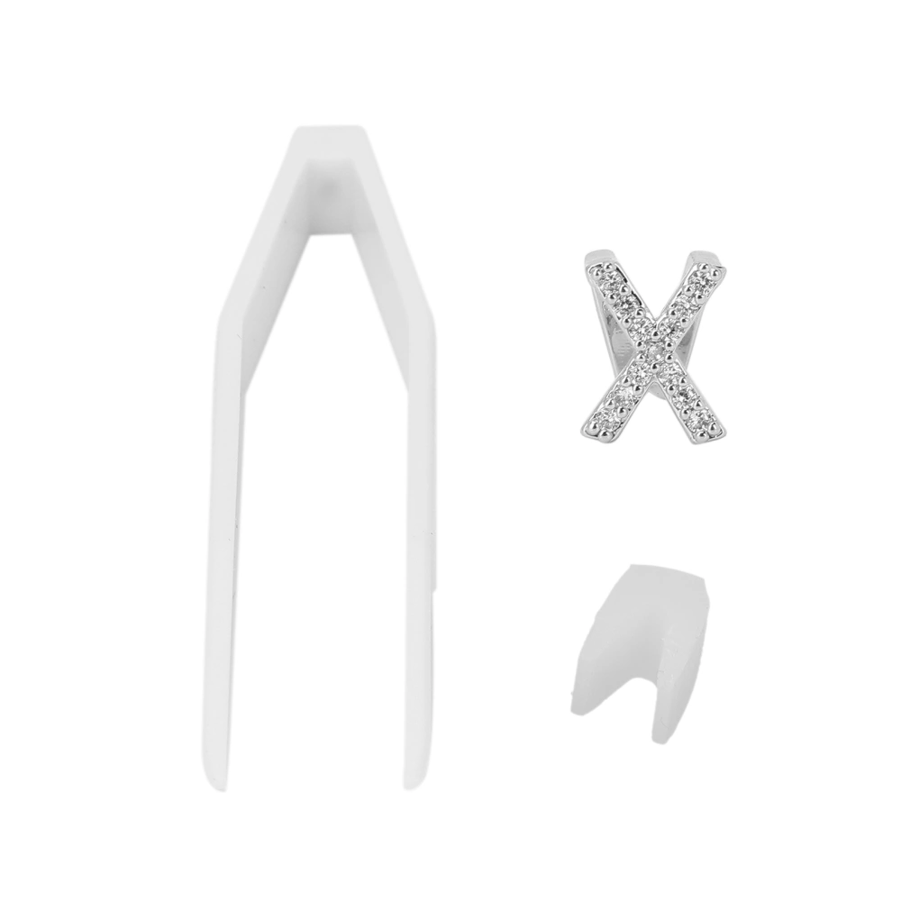 Plated English Letter X Teeth Brace Metal Fashionable Teeth Decoration Jewelry for PartySilver