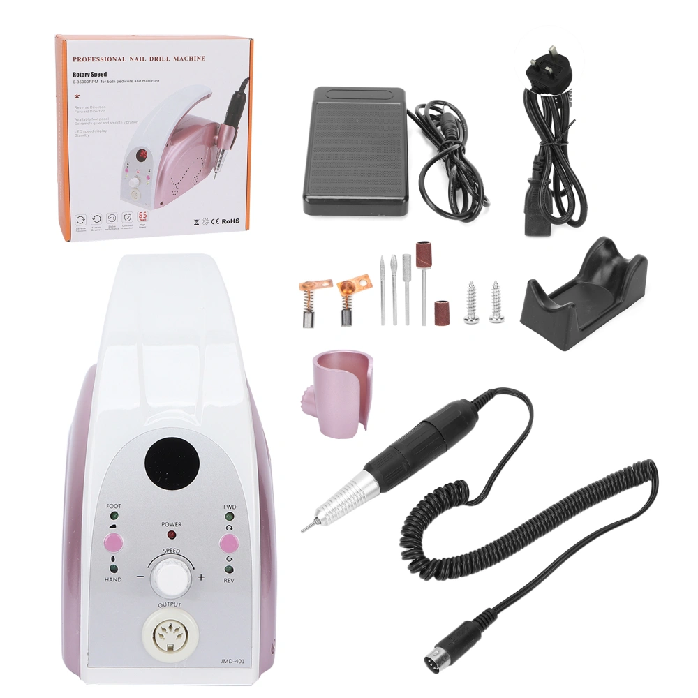 35000RPM Nail Drill Machine Foot Pedal Electric Manicure File Tools for Nail Beauty SalonUK Plug 220V