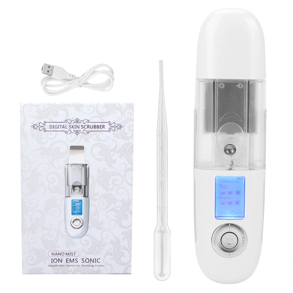 2‑In‑1 Mist Sprayer Ultrasonic Skin Scrubber Spatula Facial Pore Cleaner Face Scraper Machine