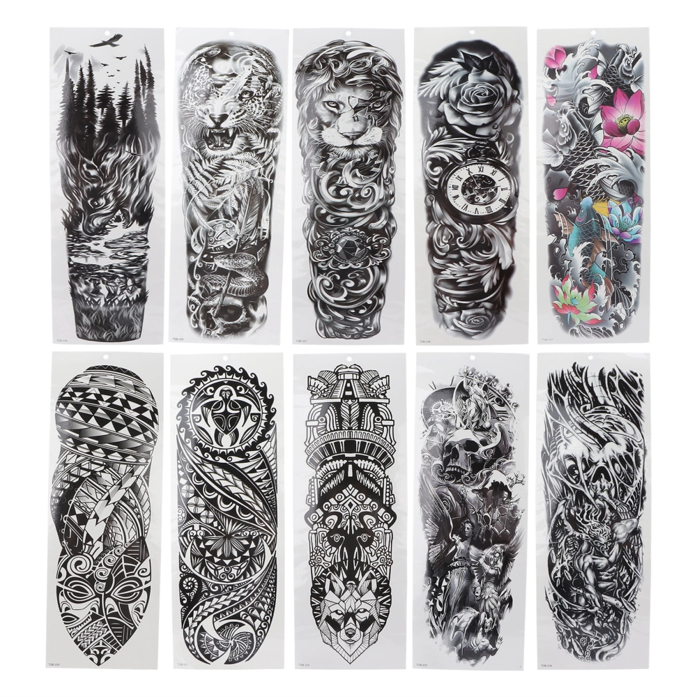 10pcs Full Sleeve Temporary Tattoos Stickers Large Unisex Watrproof Arm Fake Tattoo