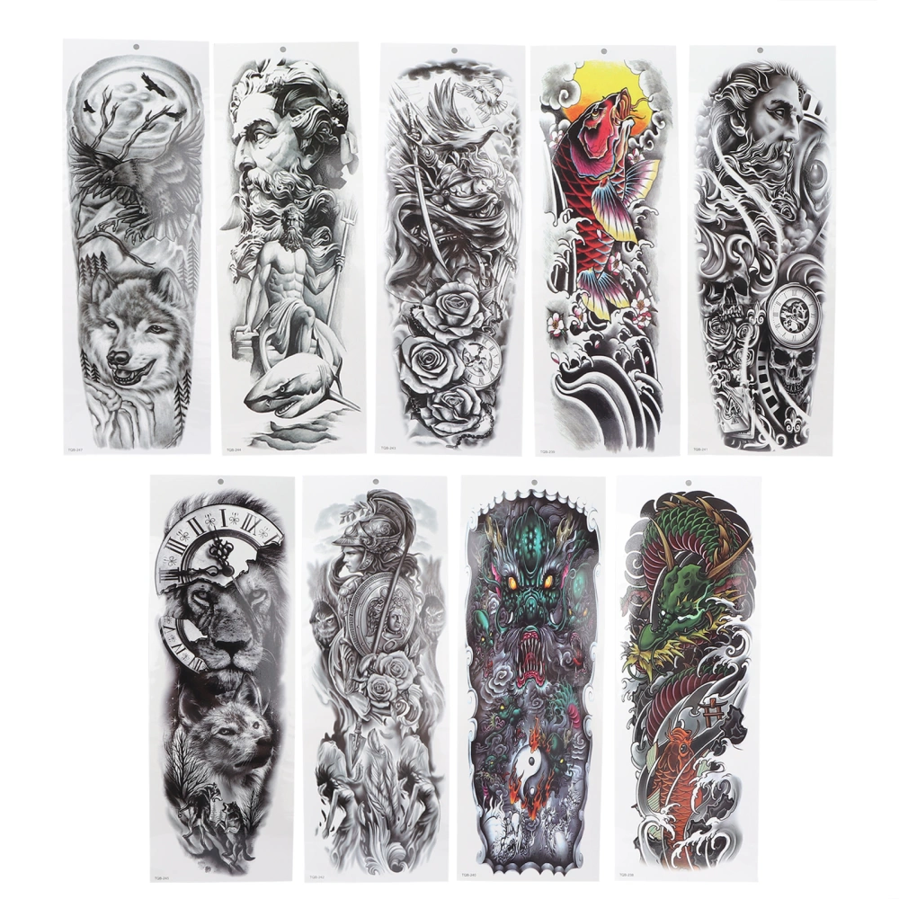 9Pcs Full Arm Tattoo Sticker Waterproof Temporary Long Lasting Large Pattern Tattoo Stickers