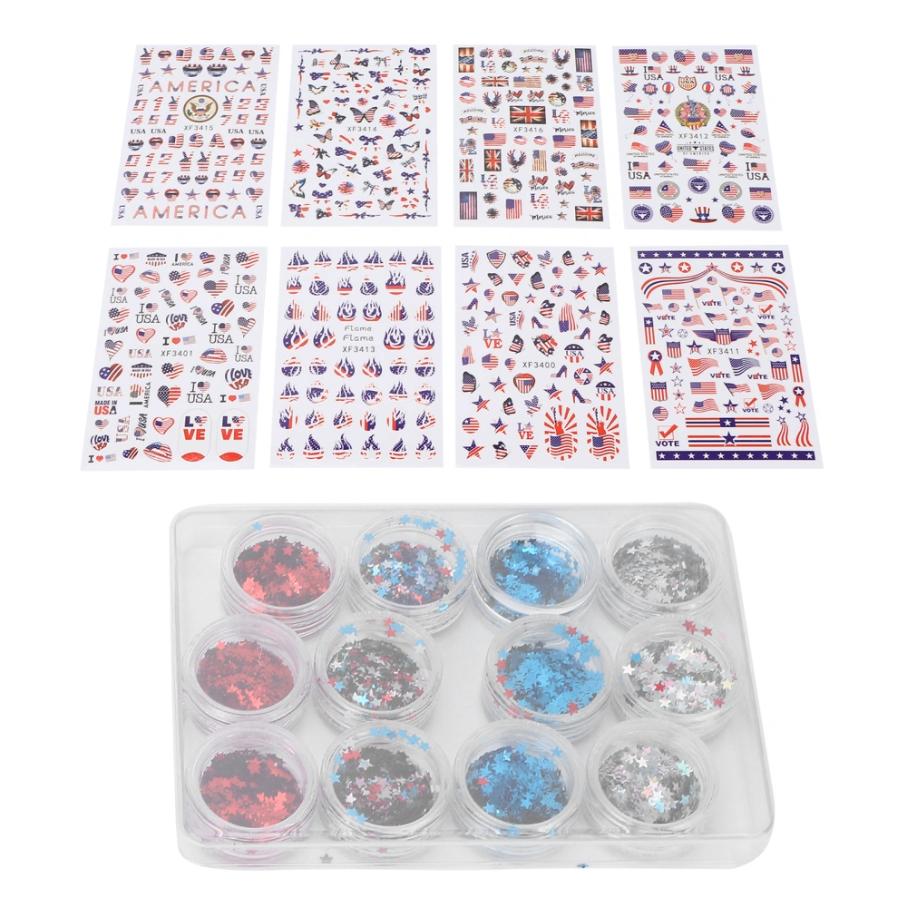 Nail Art Stickers Glitter Sequins Kit Professional Flag Shape Nail Art Stickers Decoration