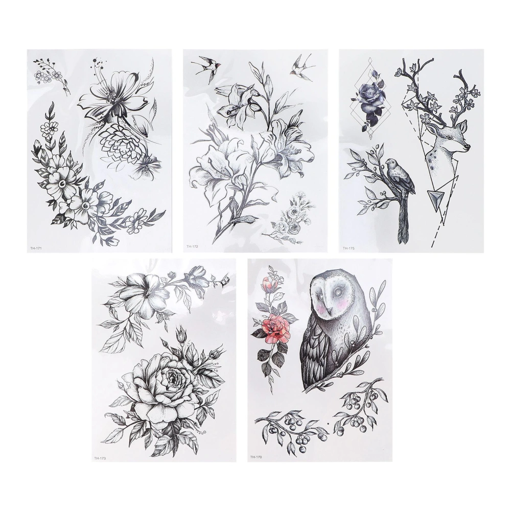 5 Sheet Waterproof Flower Pattern Tattoo Sticker Body Art Temporary Tattoo Sticker Set