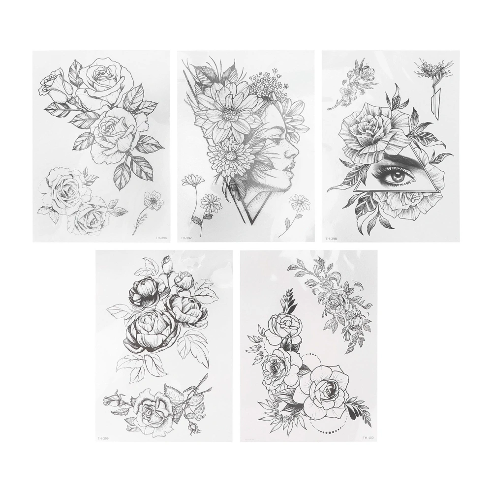 5 Pcs Temporary Tattoo Sticker Flower Patterns Waterproof Fake Tattoos Stickers for Women