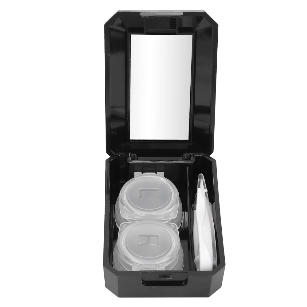 Contact Lens Box Contact Lens Soak Storage Container with Mirror Tweezer Stick Remover ToolBlack