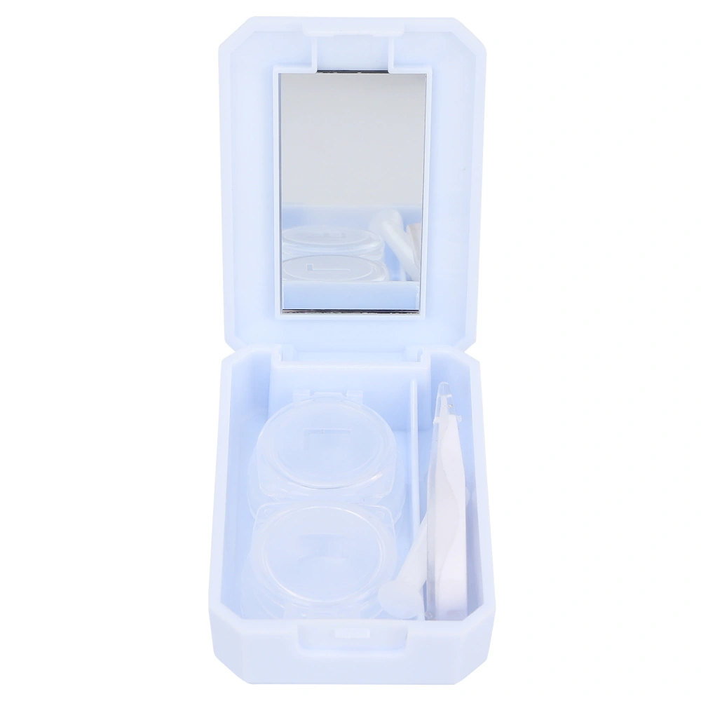 Contact Lens Box Holder Soak Storage Container with Mirror Bottle Tweezers Applicator Rod (Blue) 2#