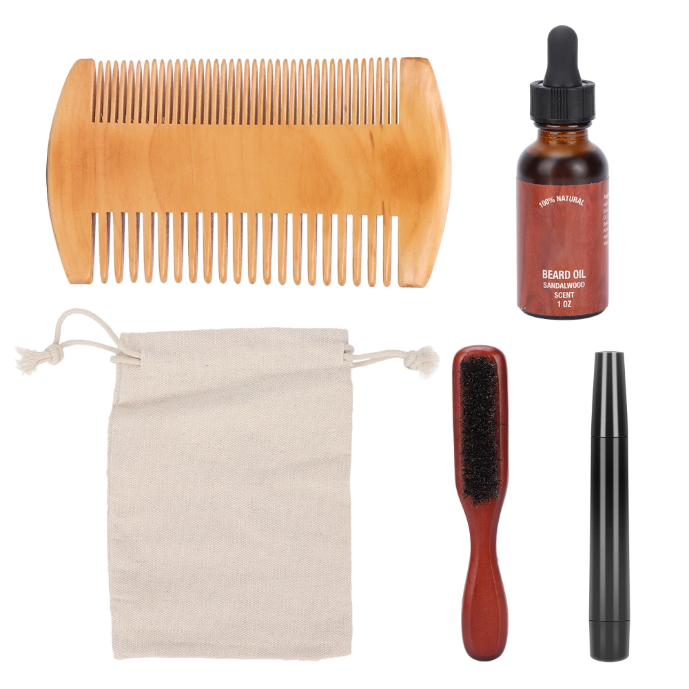 Men's Beard Kit Beard Brush Beard Care Oil Beard Pen Beard Comb Beard Grooming Kit 30ml