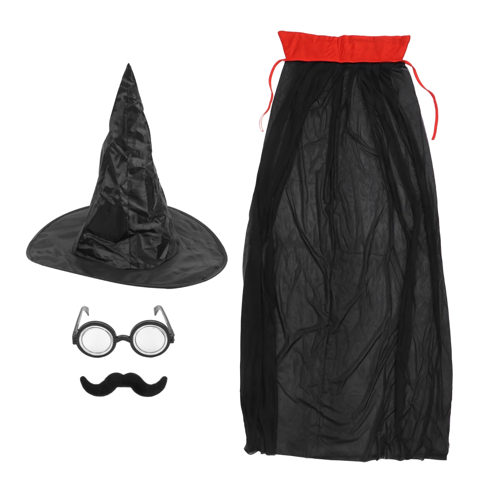 Wizard Costumes Black Hat Glasses Fake Mustache Cape Funny Party Costume Accessories