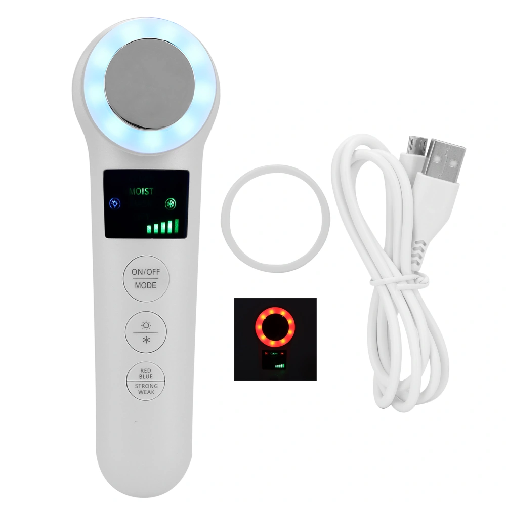 Hot Cold Face Massager Handheld Facial Vibration Massager Red Blue Light Therapy Beauty Machine