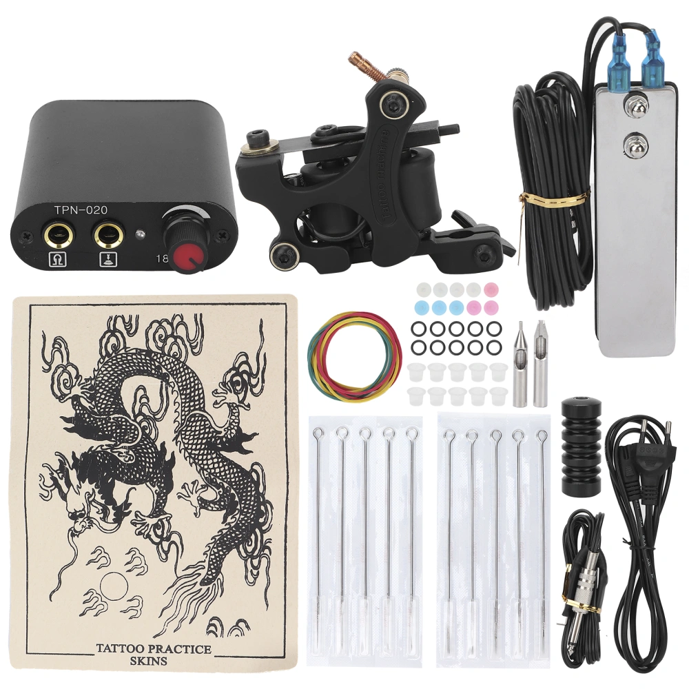 Body Art 10 Wrap Coil Tattoo Machine 3RL 5RM Tattoo Needle Tattoo Practice Skin Tools Kit 90‑265VEU Plug