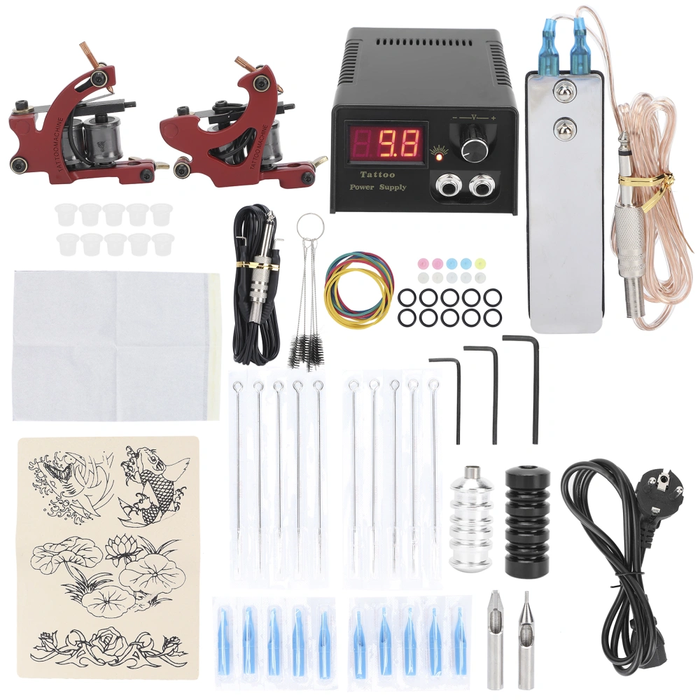 Complete Tattoo Machine Kit Tattoo Power Supply Tattoo Needles Tattoo Tool Set 90‑250VEU Plug