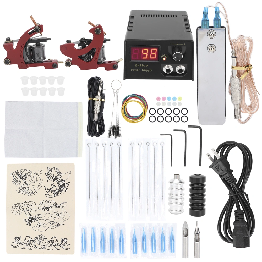 Complete Tattoo Machine Kit Tattoo Power Supply Tattoo Needles Tattoo Tool Set 90‑250VUS Plug