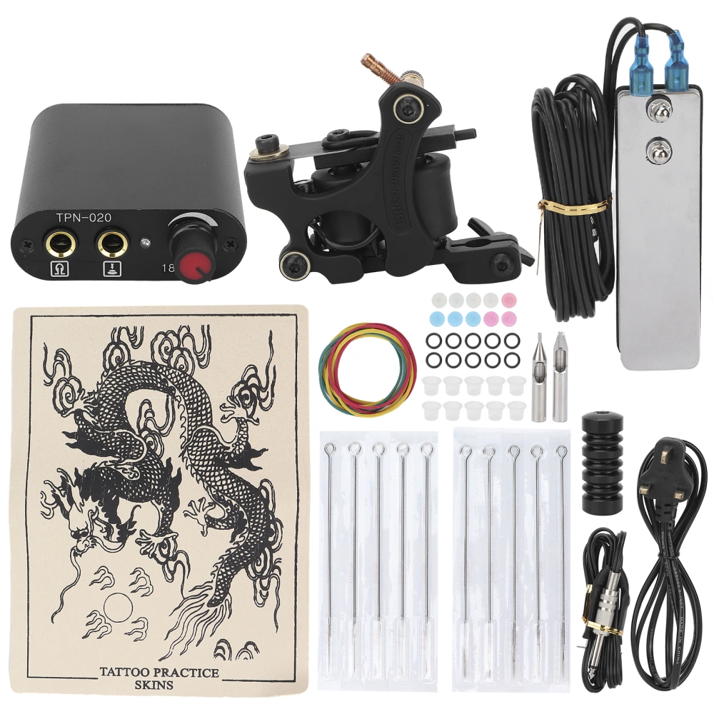 Body Art 10 Wrap Coil Tattoo Machine 3RL 5RM Tattoo Needle Tattoo Practice Skin Tools Kit 90‑265VUK Plug