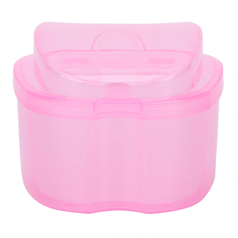 Denture Bath Case Box Soak Container Colored False Teeth Storage Box with Strainer BasketPink