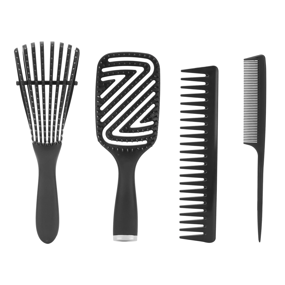 5pcs Detangling Brush Scalp Massage Straight Hair Hollow Comb Rat Tail Hair Brush Set Black