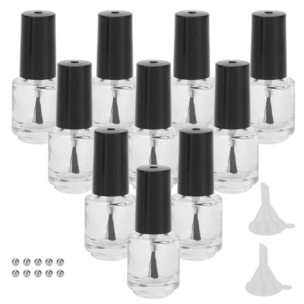 10pcs 5ml Professional Empty Nail Polish Glass Bottle with Brush Cap Funnel Mixing Balls