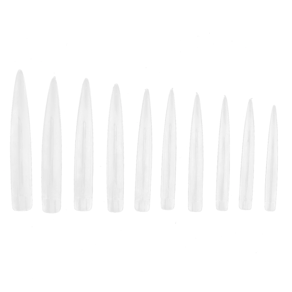 10pcs Professional Long Pointed Nail Tip Home Salon Fake False Nail Set Manicure ToolNatural Color