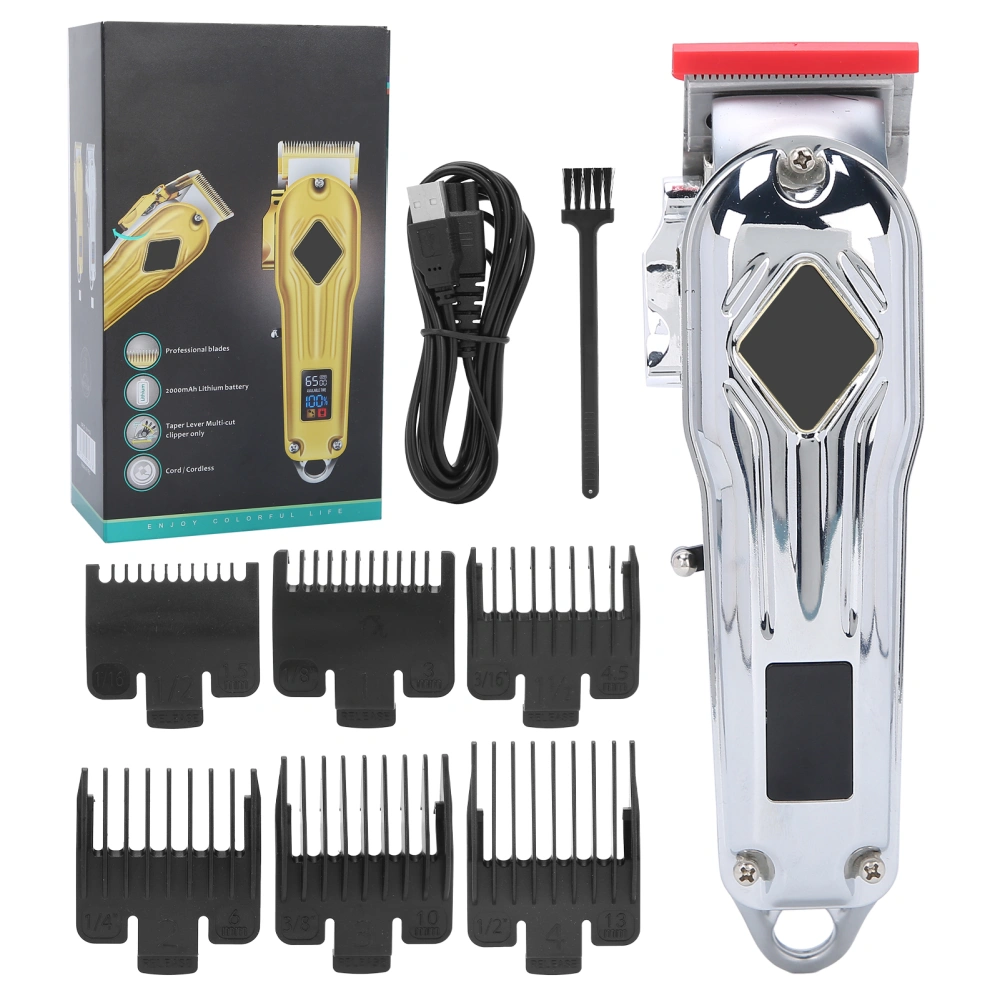 Professional Electric Hair Clipper LED Display Hair Trimmer Cutting Machine (Silver)